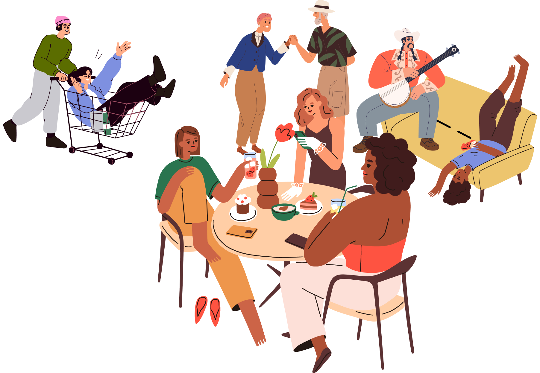 Illustration of a community sharing a meal together