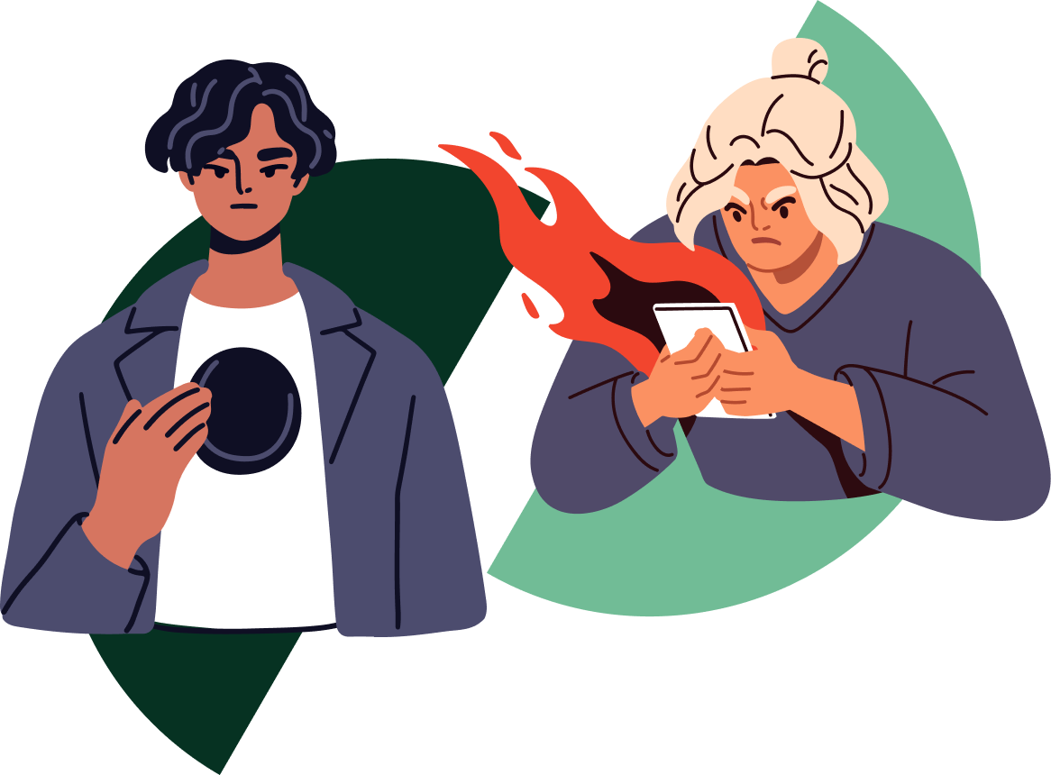 Illustration of two isolated figures absorbed in their phones